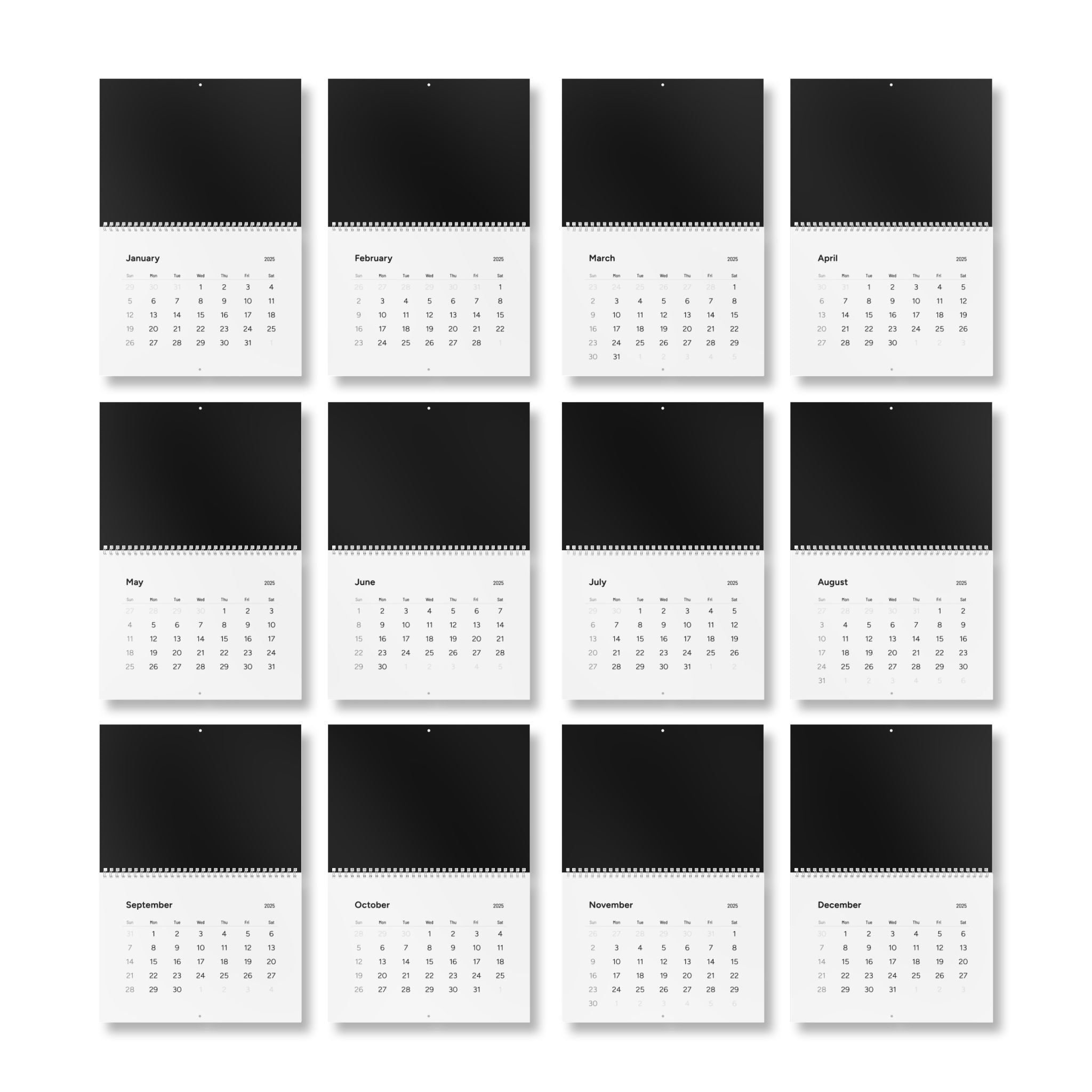 Minimalist 2025 Wall Calendar (Black)